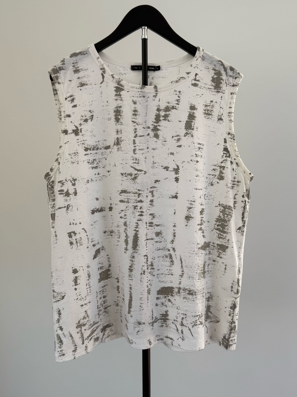 Rag & Bone White Muscle Tee Tank with Grey Paint Strokes